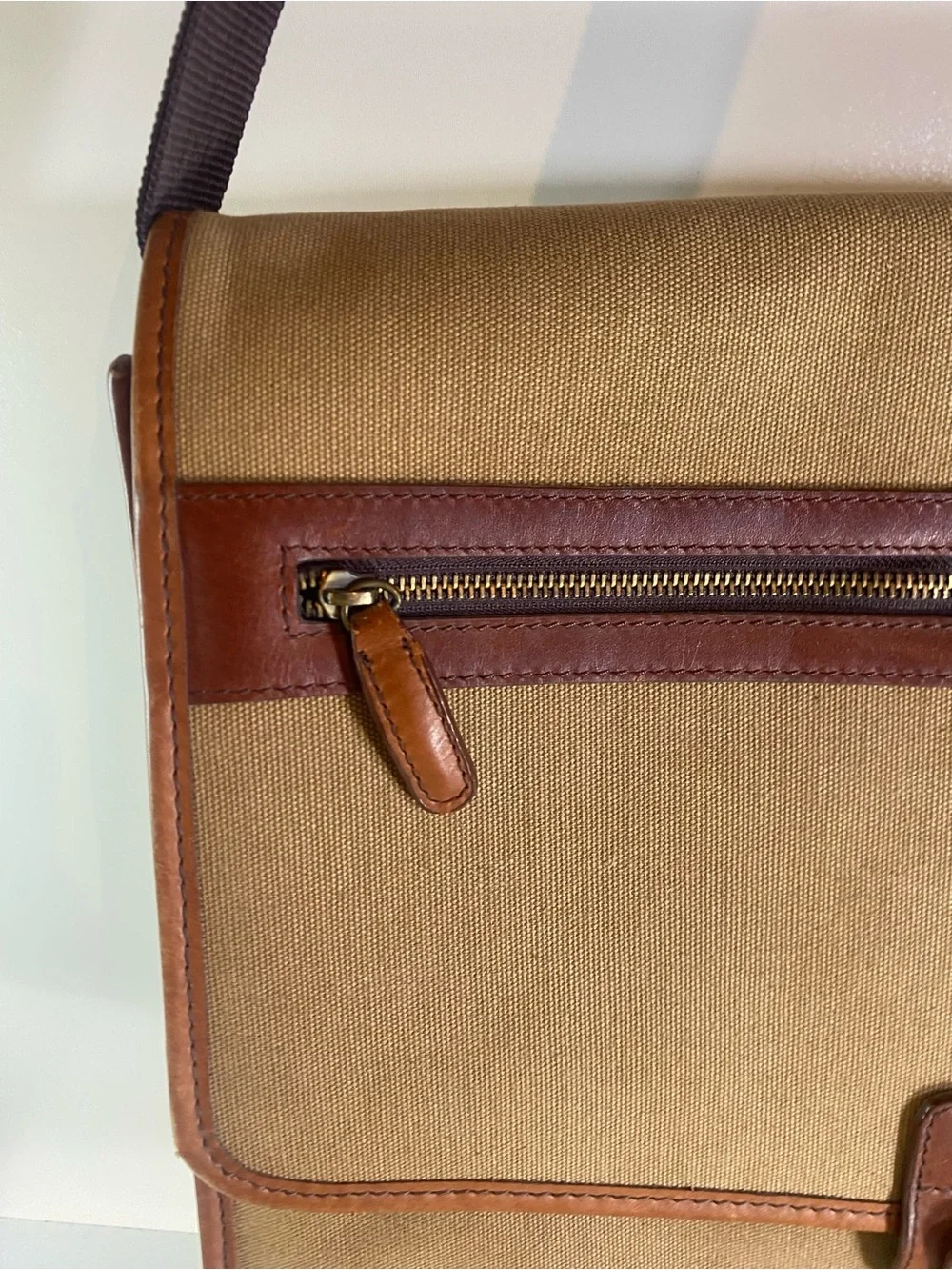 Vintage Things Remembered Leather & Canvas Massager Bag With Shoulder Strap